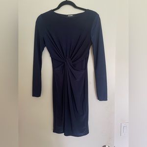 Navy Blue Long sleeve cocktail dress with front cutouts twists